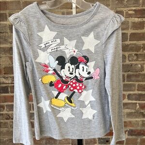Disney Kids Gray Long Sleeve Tee with Mickey and Minnie Skating